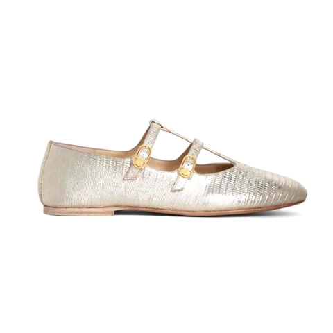 GIÀY Celine Double Strap Mary Jane in Lizard Stamped Metalized Calfskin