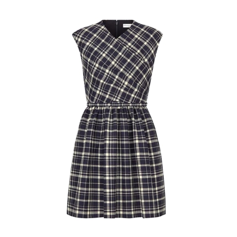 Váy Dior Women Short Wrap-Over Dress Navy Blue Check’n’Dior Pop Wool Twill