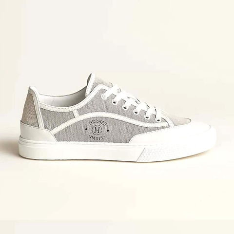 GIÀY Hermes Unisex Get Sneaker in SH Canvas and Calfskin with Signature “Hermès Paris” Stencil-Silver