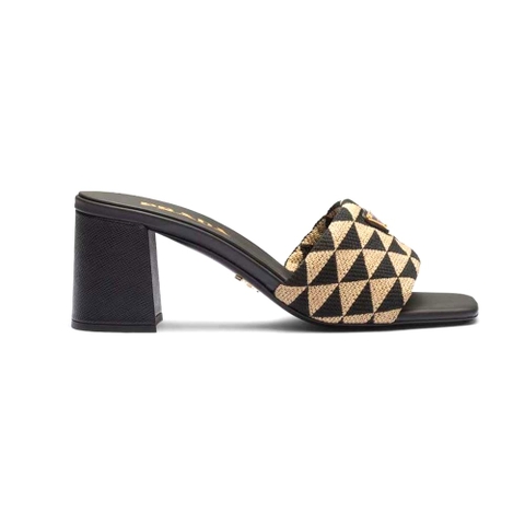 DÉP Prada Women Embroidered Fabric Sandals-Black