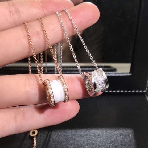 DÂY CHUYỀN VÀNG HỒNG BVLGARI B.zero1 White Ceramic Diamond Pendant Necklace