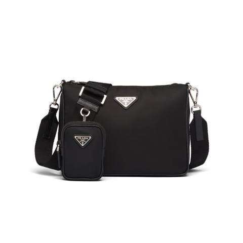 TÚI PRADA Men Nylon and Saffiano Leather Bag with Strap-Black