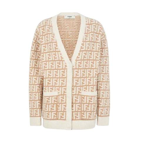 ÁO Fendi Women Brown FF Crocheted Cashmere Cardigan