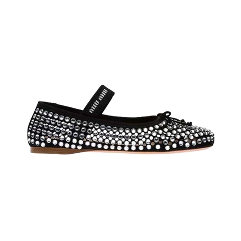 GIÀY Miu Miu Women Satin Ballerinas-Black