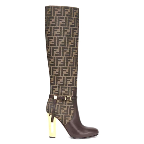 GIÀY Fendi Women Delfina Brown Leather High-heeled Boots