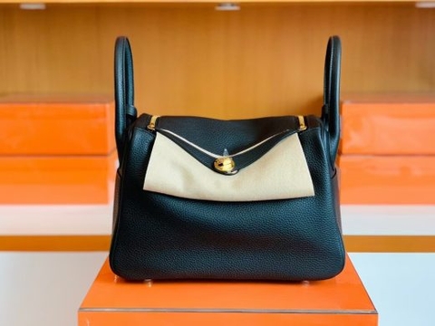 Túi Hermes Lindy Leather Black Gold Hardware Handmade khâu tay 30cm