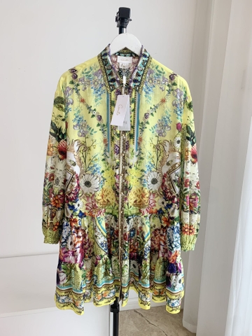 VÁY CAMILLA SQUARE NECK Floral Silk Diamond Mid Dress High Classy