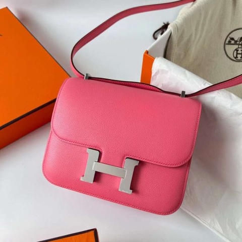 Túi Hermes Constance Evercolor New Pink Silver Hardware Handmade khâu tay 18cm