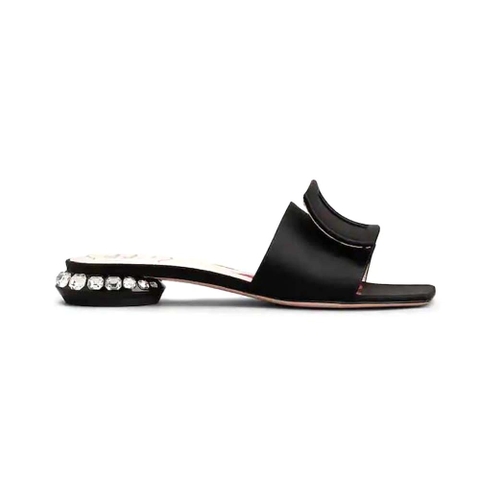 DÉP Roger Vivier Women Strass Heel Covered Buckle Mules in Satin-Black