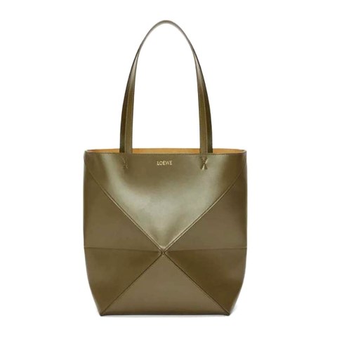 TÚI Loewe Unisex Puzzle Fold Tote in Shiny Calfskin-Green