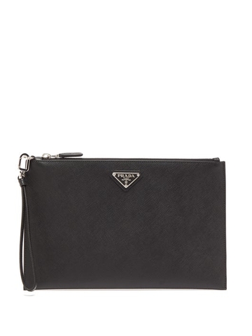 TÚI PRADA Triangle logo-plaque saffiano-leather pouch