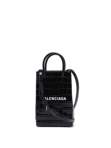 TÚI BALENCIAGA Shopping mini croc-efffect leather cross-body bag