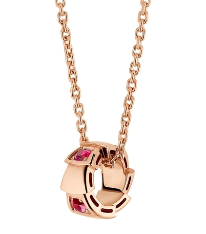 Vòng cổ BVLGARI Gold and Rubies Serpenti Viper Necklace vàng hồng 18K