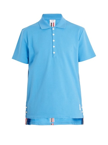 ÁO POLO THOM BROWNE Striped-detail cotton-piqué polo shirt