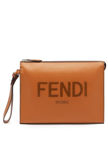 TÚI FENDI Logo-debossed leather pouch