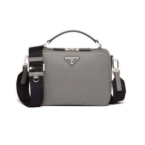 TÚI Prada Men Brique Saffiano Leather Bag-Gray