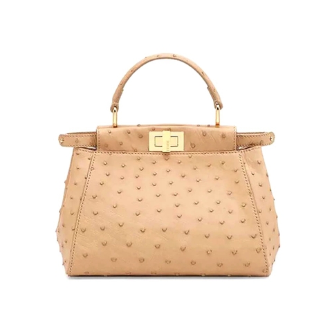 TÚI Fendi Women Peekaboo Iconic Mini Brown Ostrich Bag