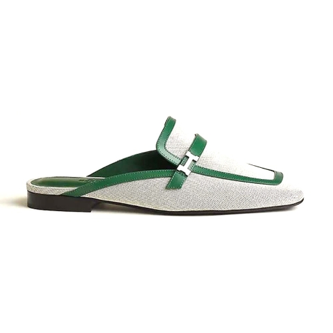GIÀY Hermes Women in H Canvas and Calfskin-Green
