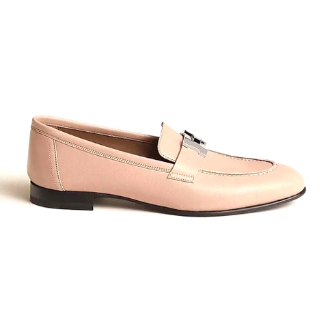GIÀY Hermes Women Paris Loafer in Calfskin with Palladium Plated Signature “H” Detail-Pink