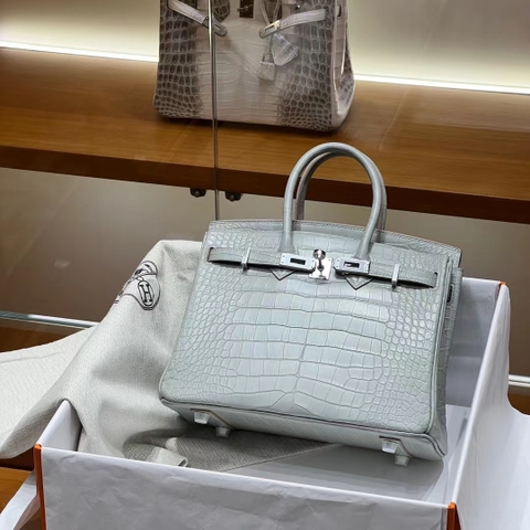 Túi Hermes Birkin Alligator Gris Perle 25CM Handmade khâu tay(Giá liên hệ)