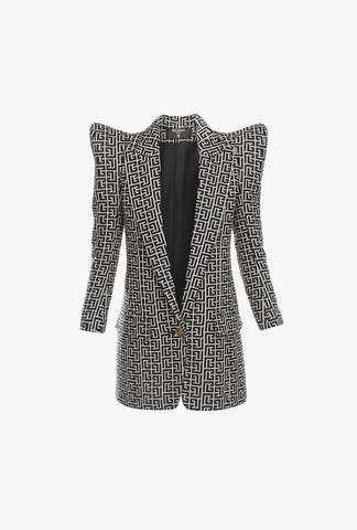 ÁO BALMAIN Long bicolor jacquard one-button blazer with Balmain monogram