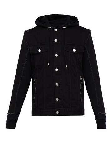 ÁO BALMAIN  Contrast-panel hooded denim jacket