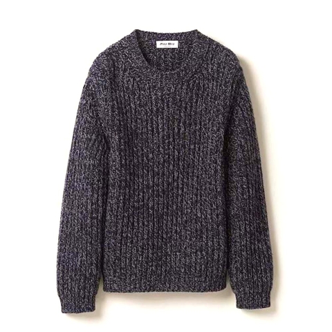 ÁO Miu Miu Women Wool Sweater with Knit Logo Patch-Blue