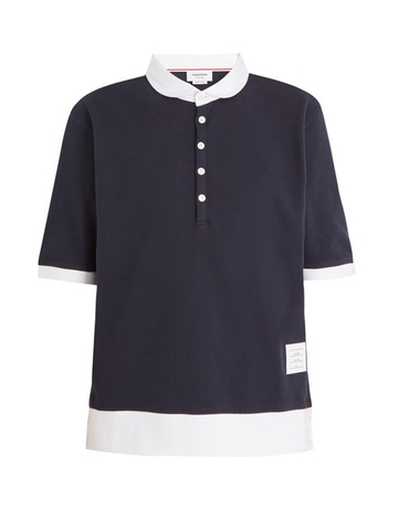 ÁO POLO THOM BROWNE  Classic cotton-piqué contrast polo shirt