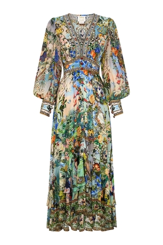 VÁY CAMILLA Silk Diamond Embellished V-Neck Maxi Dress High Classy Hoa Bạch Tuyết