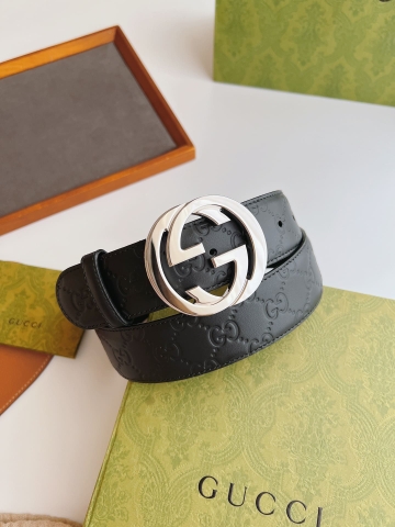 DÂY LƯNG GUCCI GG BLACK CALFSKIN LEATHER Khóa bạc