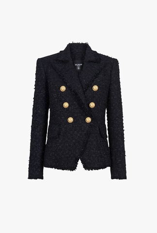 ÁO BALMAIN Black tweed jacket with double-breasted buttoned fastening