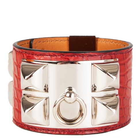 HERMÈS 'COLLIER DE CHIEN' BRACELET SANGUINE ALLIGATOR