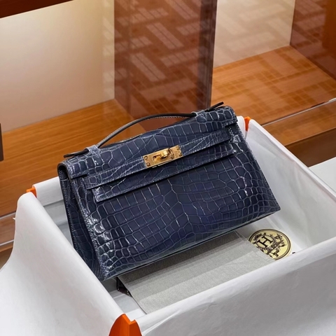 TÚI HERMES Kelly Pochette Alligator Navy da cá sấu 22CM(giá liên hệ)