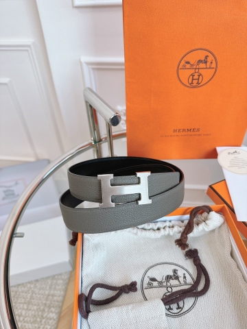 DÂY LƯNG HERMES H GRAY Togo leather hai mặt khóa bạc