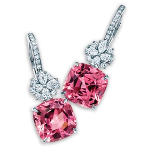 Pink spinel and diamond earrings