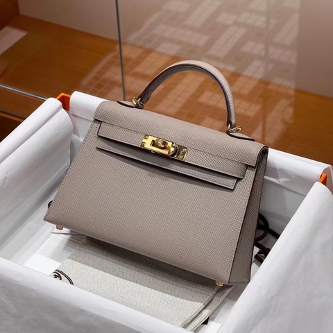 Túi Hermes Mini Kelly Gris Tourterelle 19CM Handmade khâu tay(Giá liên hệ)