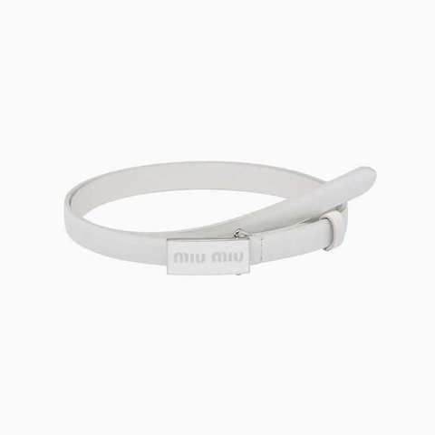 DÂY LƯNG Miu Miu Women Brushed Leather Belt with Enameled Metal Buckle-White