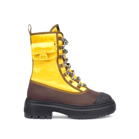 GIÀY Fendi Women Domino Yellow Nylon Biker Boots