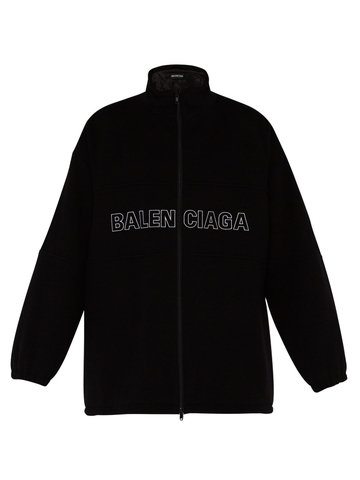 ÁO BALENCIAGA  Logo-embroidered wool-fleece jacket