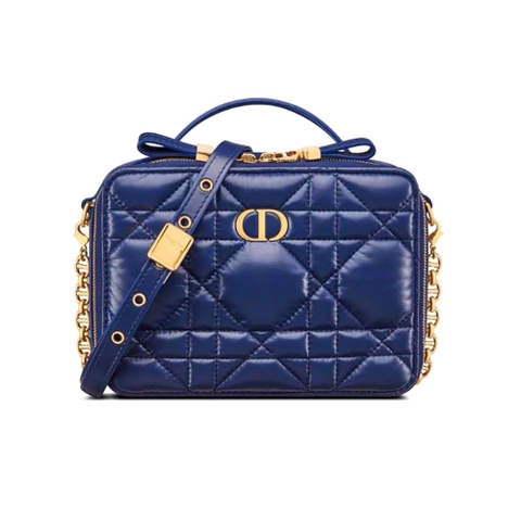 TÚI Dior Women Caro Box Bag with Chain Royal Blue Quilted Macrocannage Calfskin Top Quality