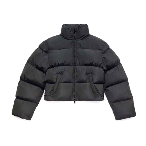 ÁO Balenciaga Women Shrunk Puffer in Black Technical Micro Faille