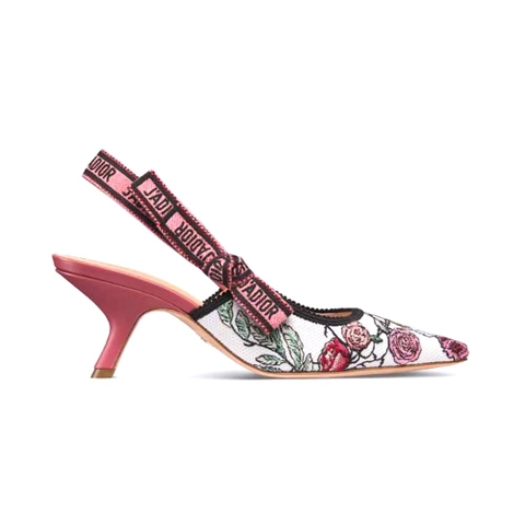 GIÀY Dior Women J’Adior Slingback Pump Pink Multicolor Florilegio Embroidered Cotton