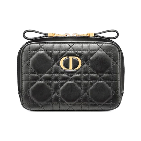 TÚI Dior Women Small Dior Caro Zipped Pouch Black Cannage Lambskin