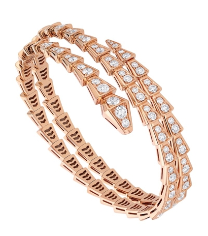 Vòng tay BVLGARI Small Rose Gold and Diamond Serpenti Viper Bracelet vàng hồng 18K