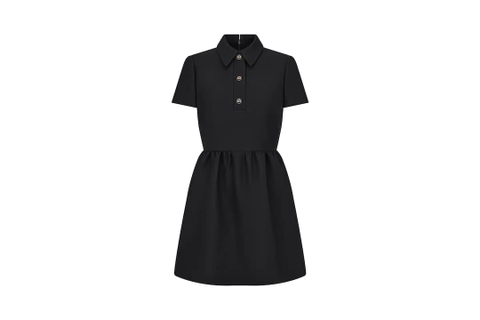 VÁY DIOR 30 Montaigne FITTED DRESS WITH 'CD' BUTTONS Black Wool and Silk