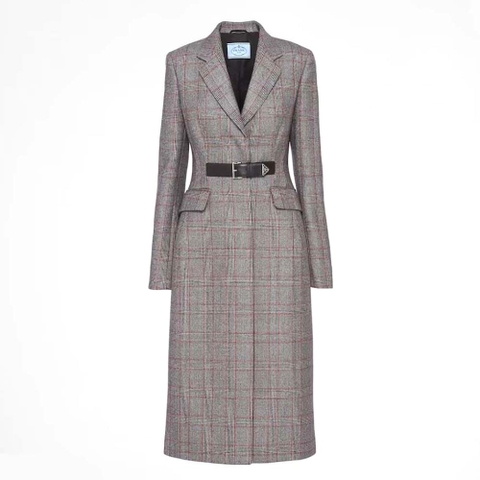 ÁO Prada Women Single-breasted Prince of Wales Mouliné Coat