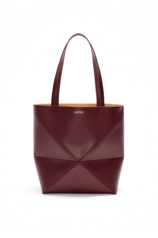 Túi LOEWE Puzzle Fold Tote in shiny calfskin burgundy