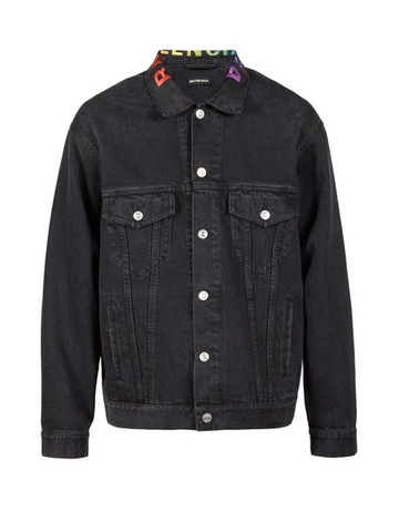 ÁO BALENCIAGA  Rainbow logo-embroidered denim jacket