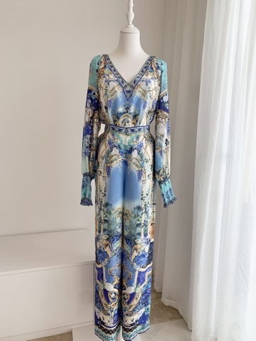 VÁY CAMILLA V NECK Blue Diamonds Vest Long Sleeve High Classy