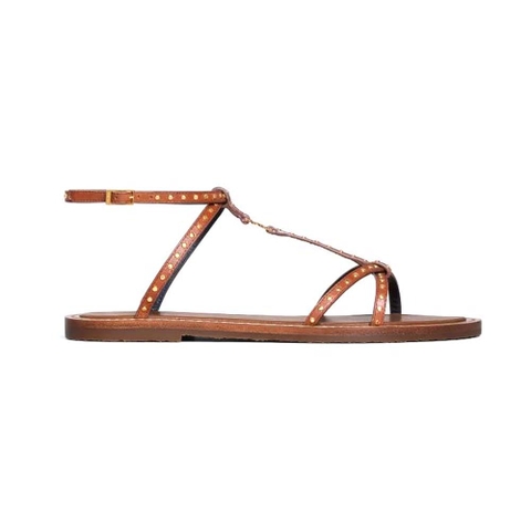 DÉP SANDALS Celine Women Taillat Flat Sandal with Studs in Calfskin – Vegetal Tanning & Studs-Brown